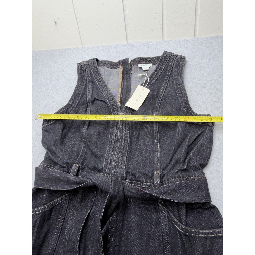 Sundance Poppy Dress Womens 12 Black Denim V Neck Belted Fit Flare Maxi 111396 - Picture 9 of 16